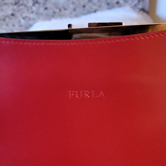 FURLA Red Clutch Luxury Bag with Metal Strap - Picture 16 of 16